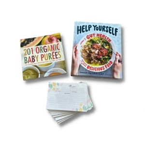Cookbooks w/ 50 Recipe Cards Bundle — Organic Purées, Gut Health, and Cards